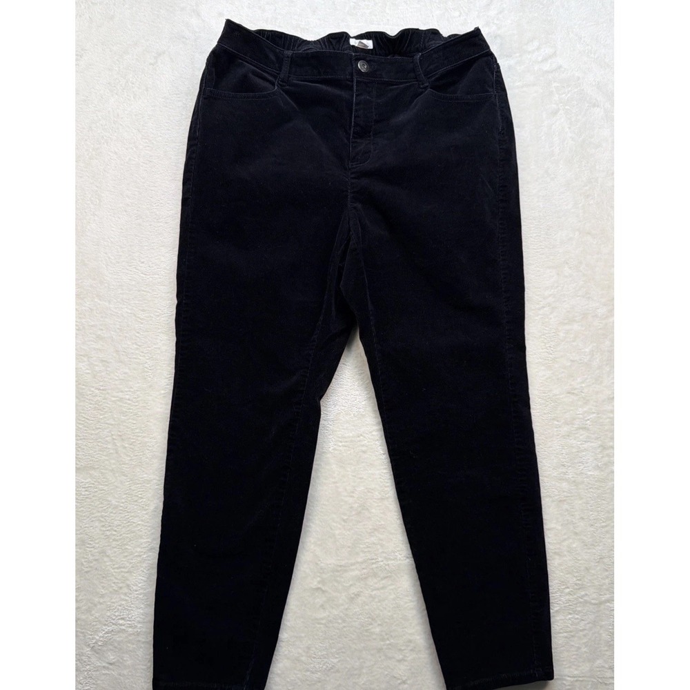 J Jill Corduroy Pants Women's Black Straight Leg Casual Size 16 Stretch